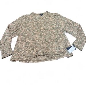 Democracy Neutral Multi V-Neck Twist Hem Long Sleeve Top